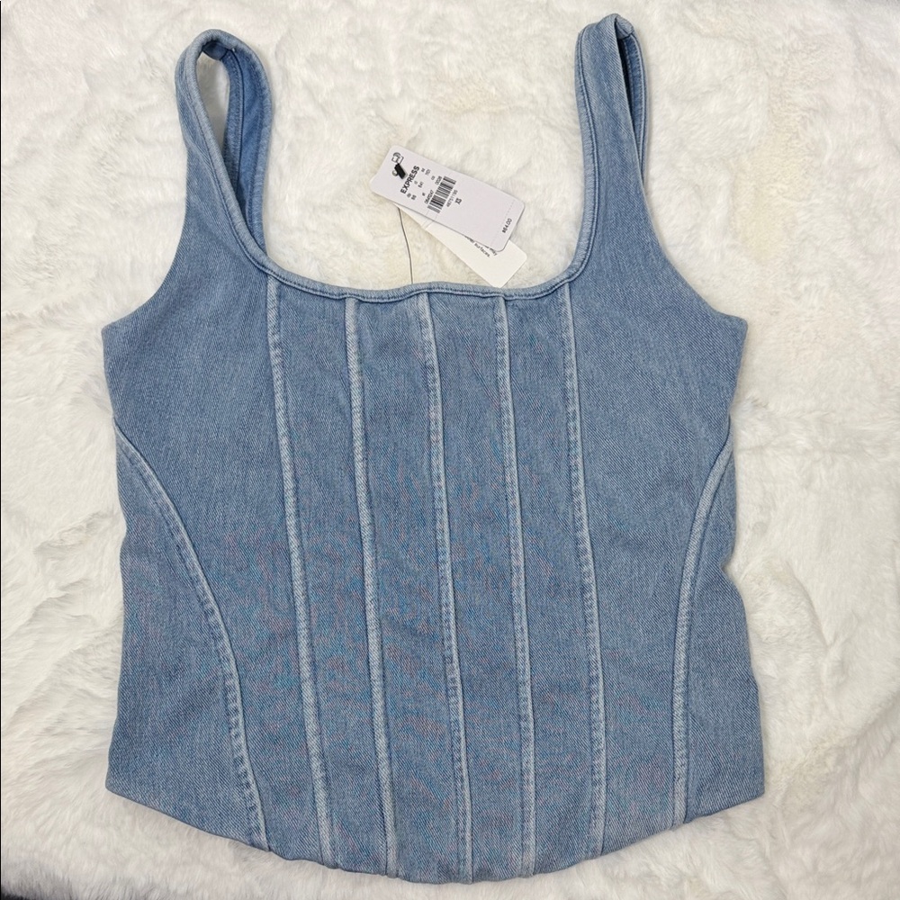 Denim Corset Tank Top - Light Blue NWT